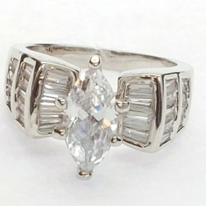 Silver Rhodium Plated Marquise Solitaire Ring SIZES 5 9 10 *